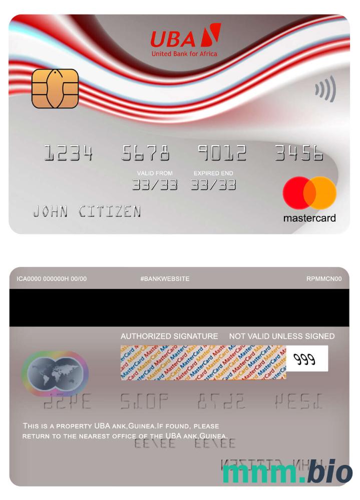 Guinea UBA bank przykład karty mastercard w formacie PSD